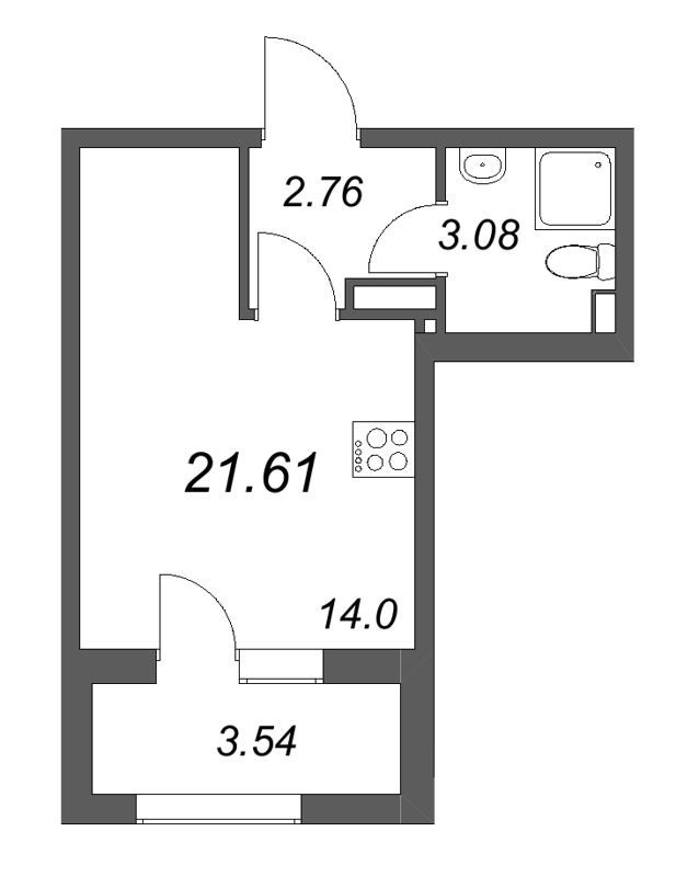 Студия 21,6 м²