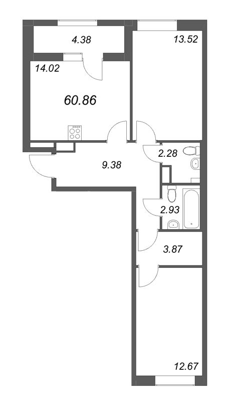 2 ккв 60,9 м²