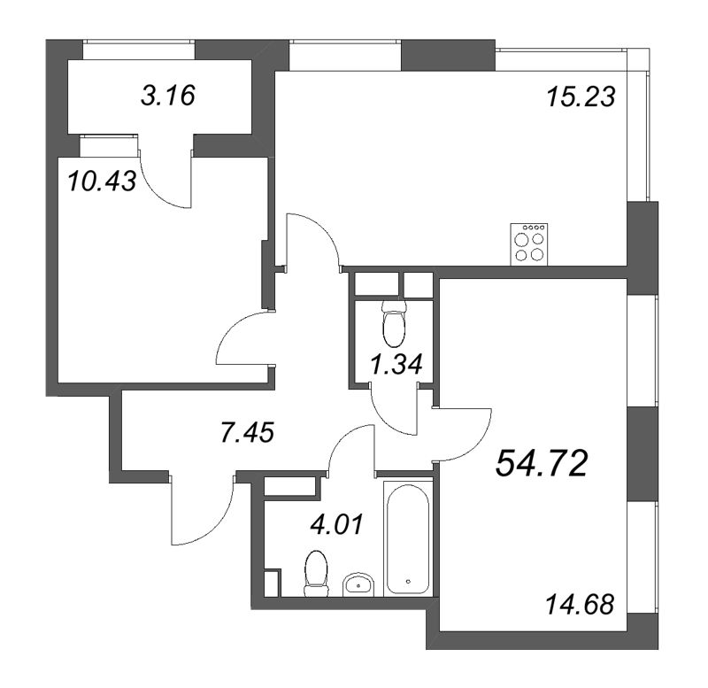 3 ккв (Евро) 54,7 м²