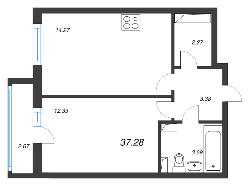 2 ккв (Евро) 37,3 м²