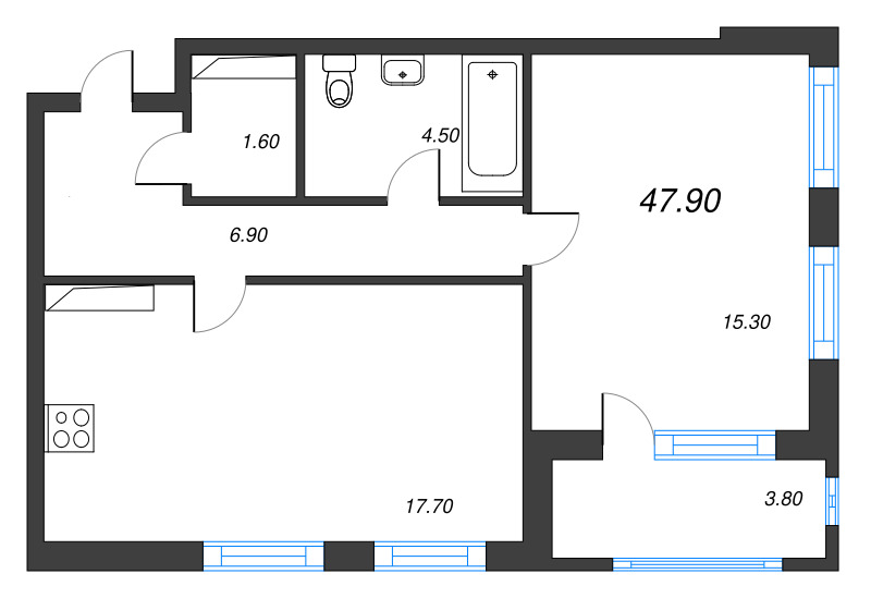 2 ккв (Евро) 48,2 м²