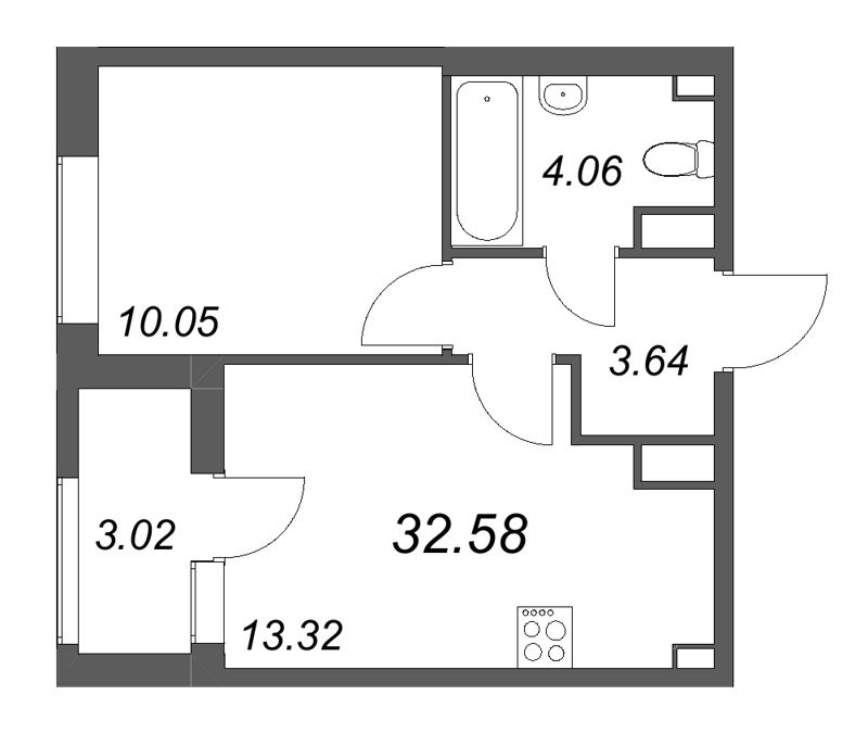 1 ккв 32,6 м²