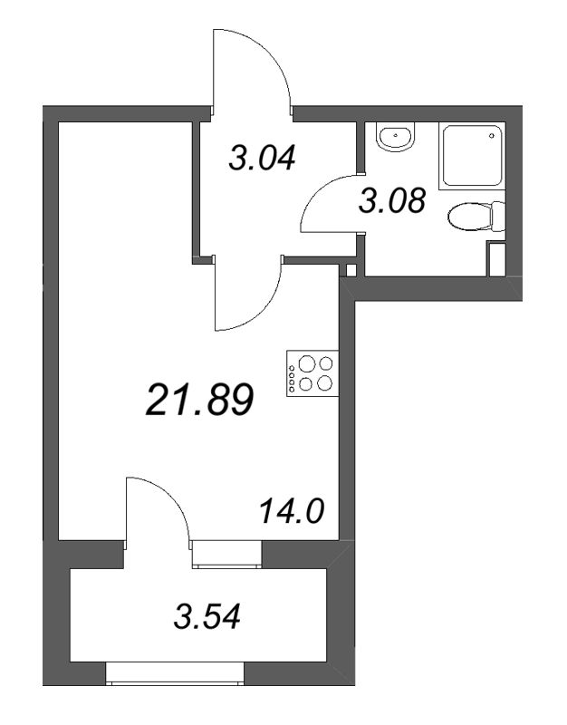 Студия 21,9 м²