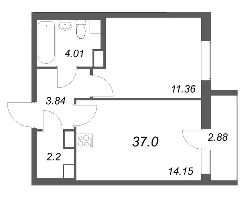 1 ккв 37 м²