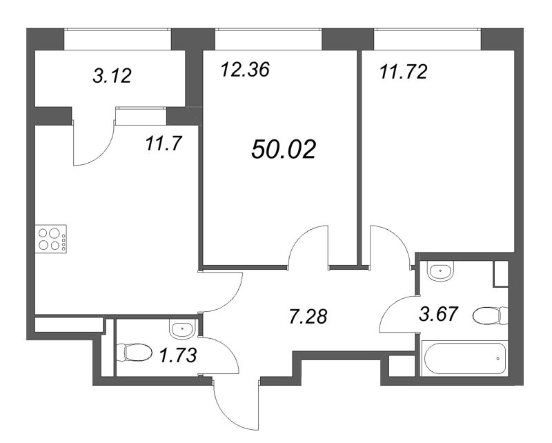 2 ккв 50 м²