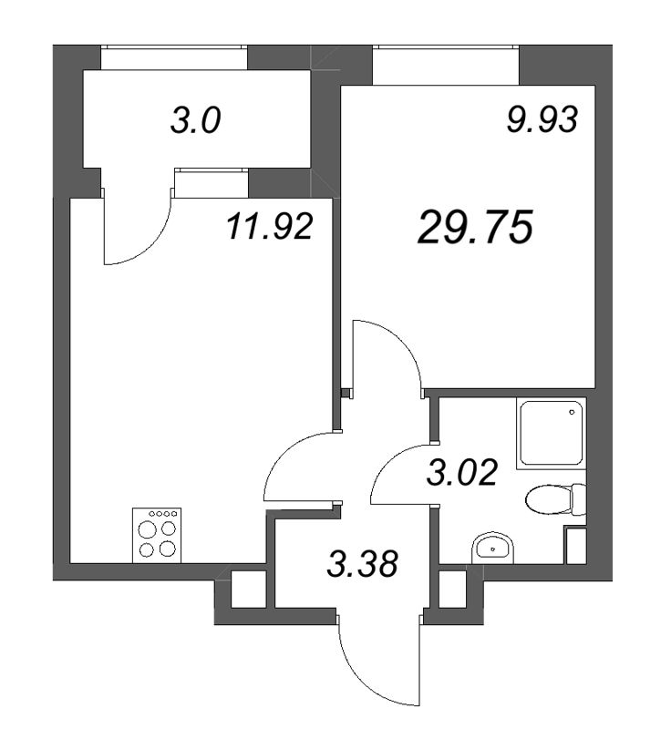1 ккв 29,8 м²