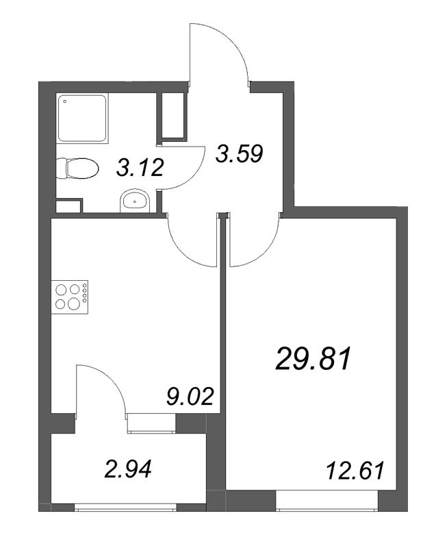 1 ккв 29,8 м²