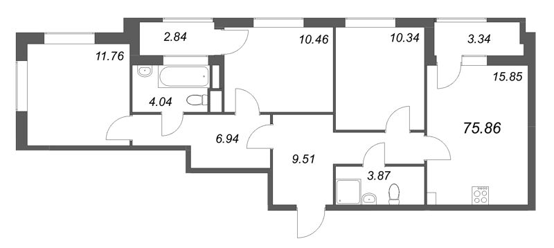 4 ккв (Евро) 75,9 м²