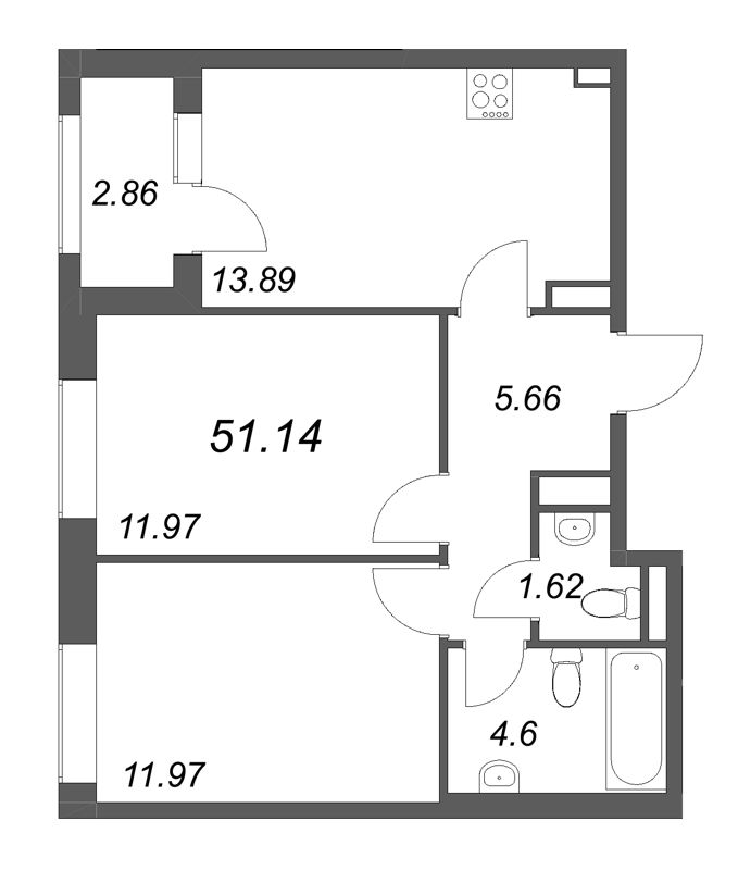 2 ккв 51,1 м²