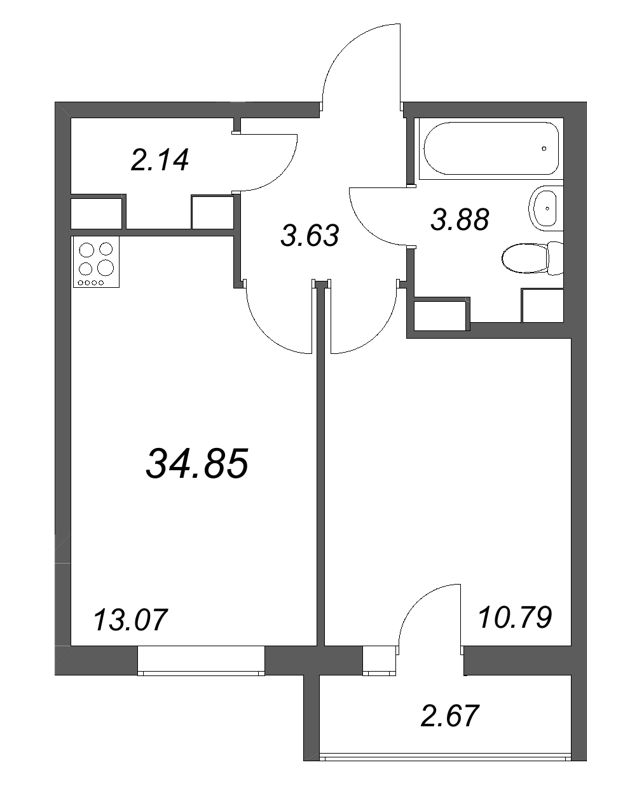 1 ккв 34,9 м²