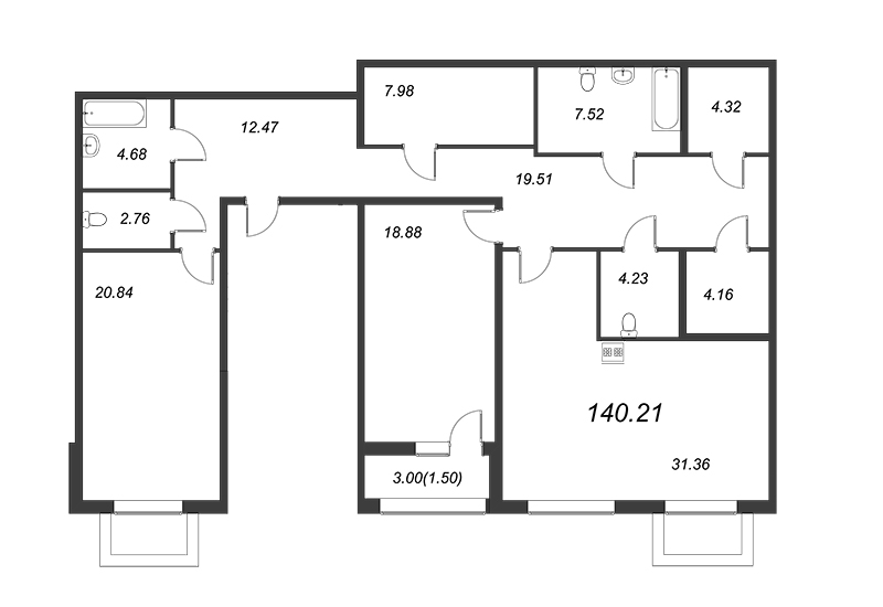 3 ккв (Евро) 140,3 м²