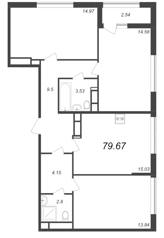 4 ккв (Евро) 79,7 м²