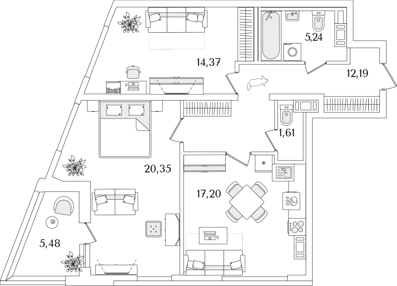 3 ккв (Евро) 73,3 м²