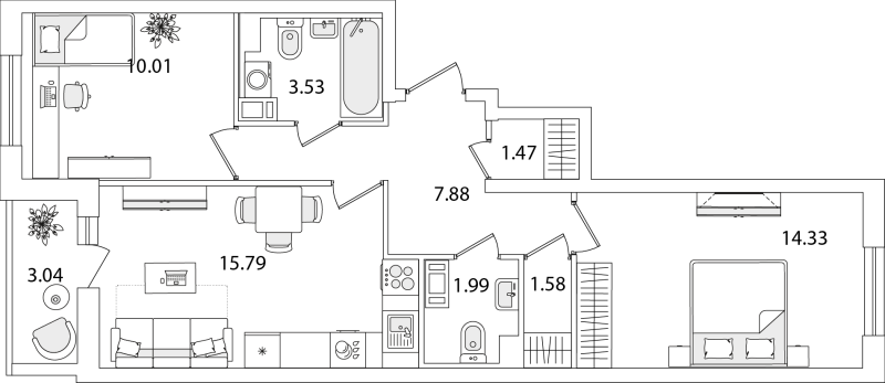 2 ккв 58,1 м²
