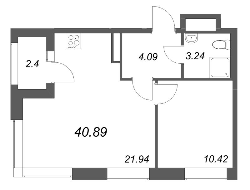2 ккв (Евро) 40,9 м²