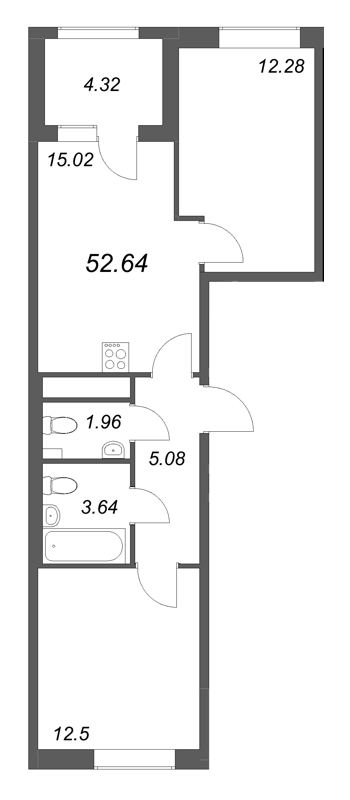3 ккв (Евро) 52,6 м²
