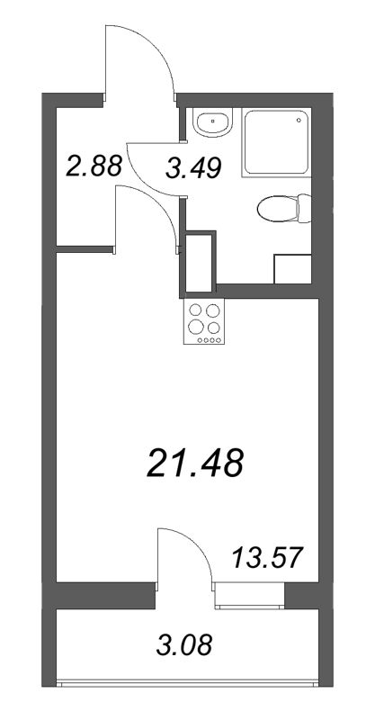 Студия 21,5 м²
