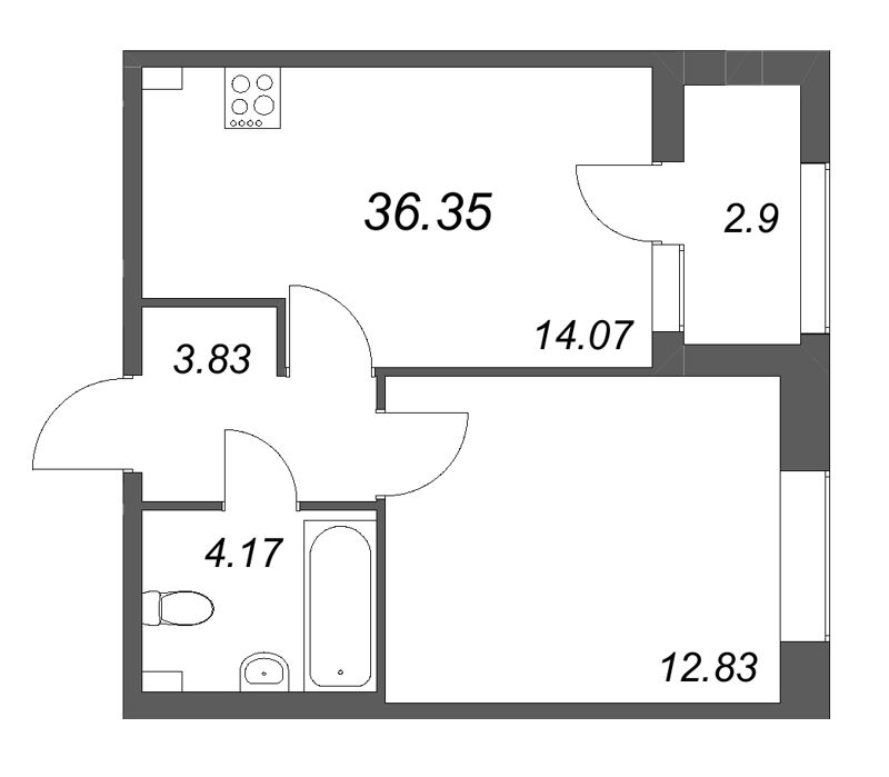 1 ккв 36,4 м²