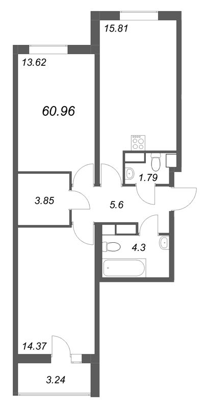 3 ккв (Евро) 61 м²