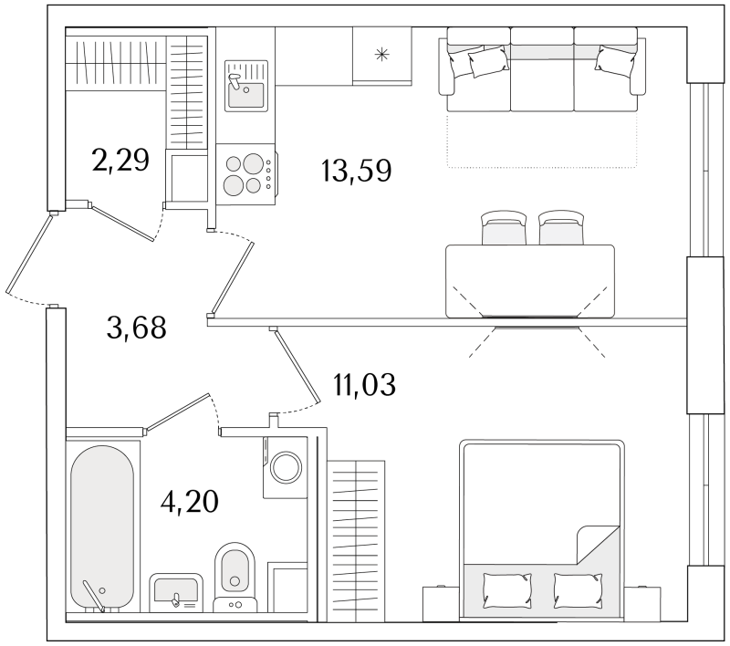 1 ккв 34,8 м²