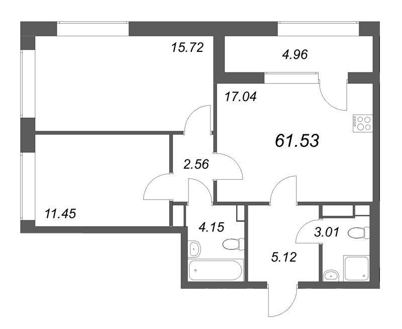3 ккв (Евро) 61,5 м²