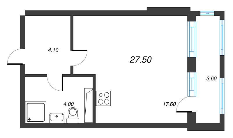 Студия 28 м²