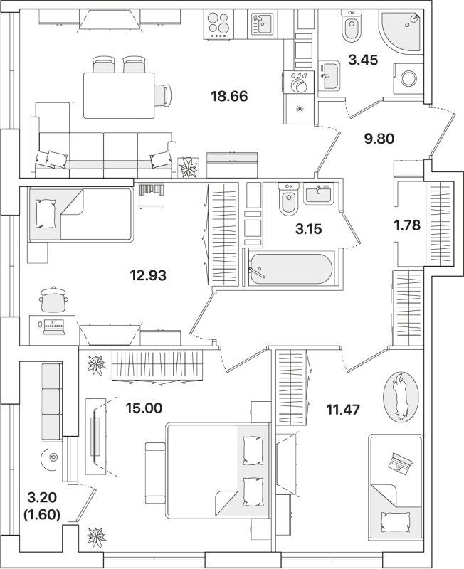 4 ккв (Евро) 77,5 м²
