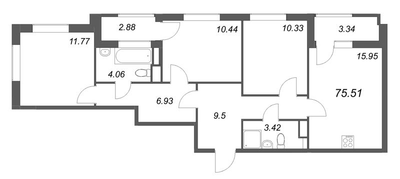 4 ккв (Евро) 75,5 м²