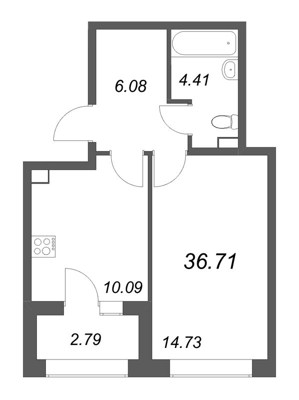 1 ккв 36,7 м²