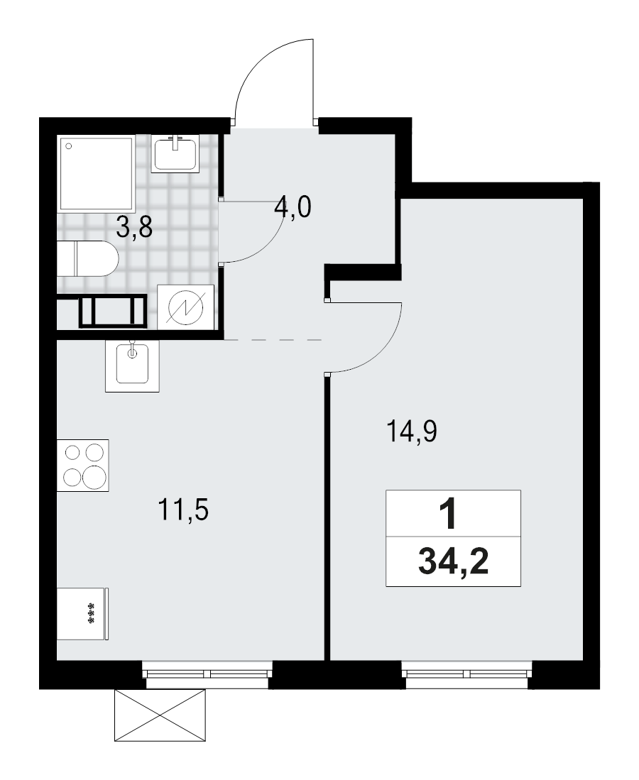 1 ккв 34,2 м²