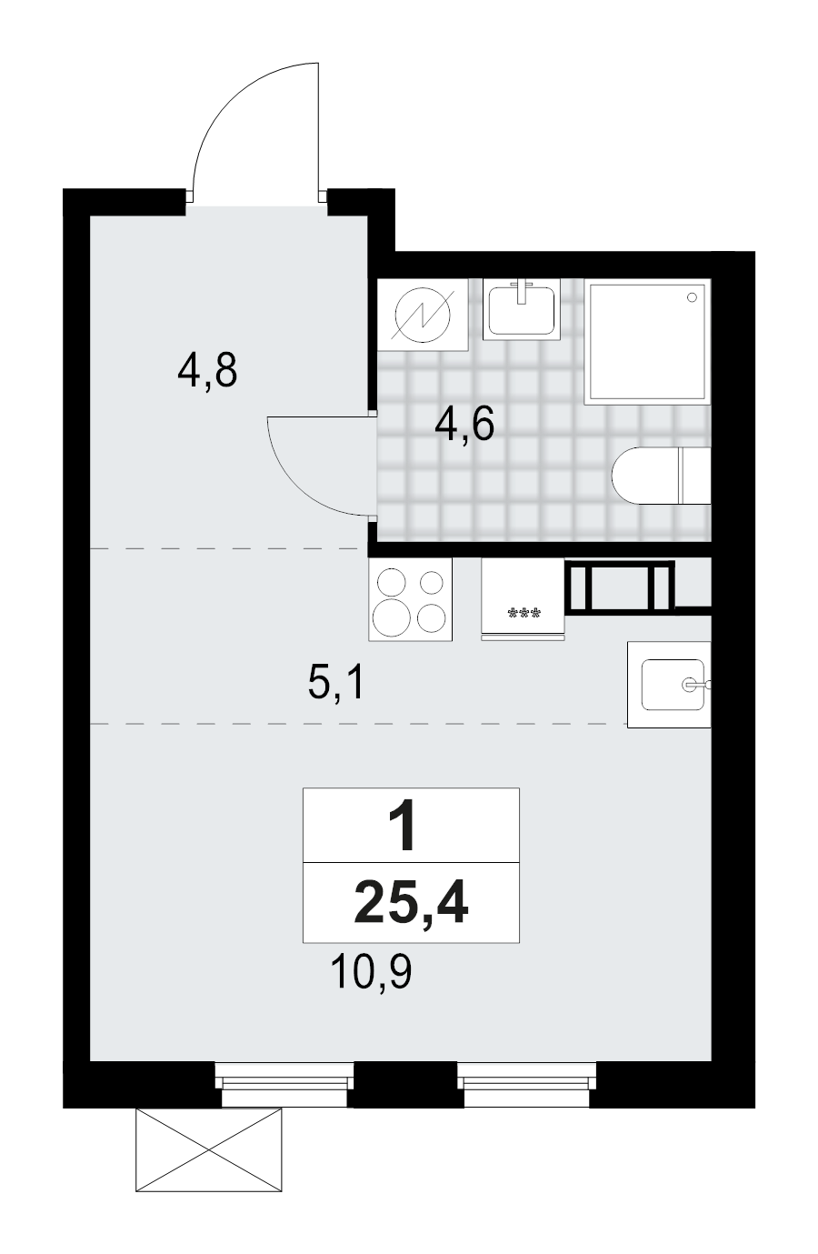Студия 25,4 м²