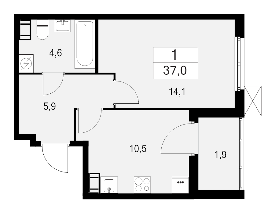 1 ккв 37 м²