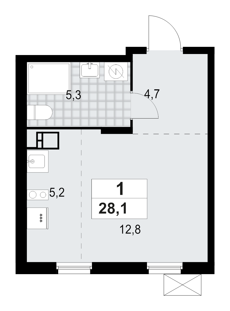 Студия 28,1 м²