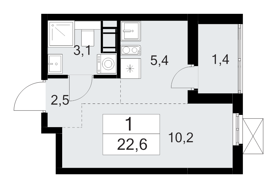 Студия 22,6 м²