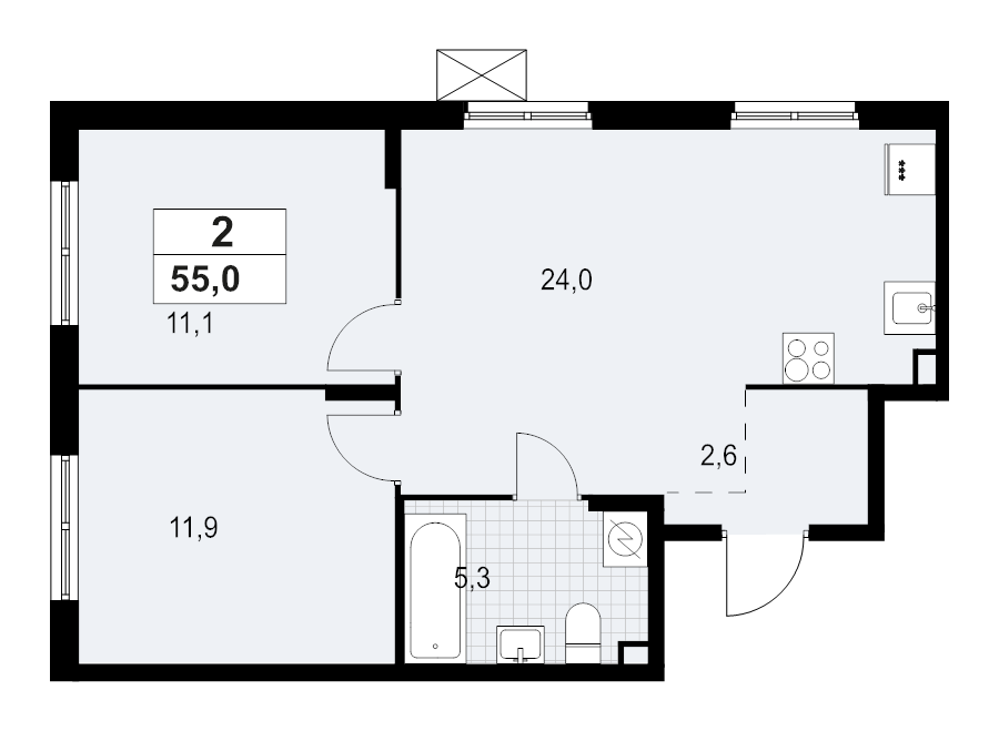 3 ккв (Евро) 55 м²