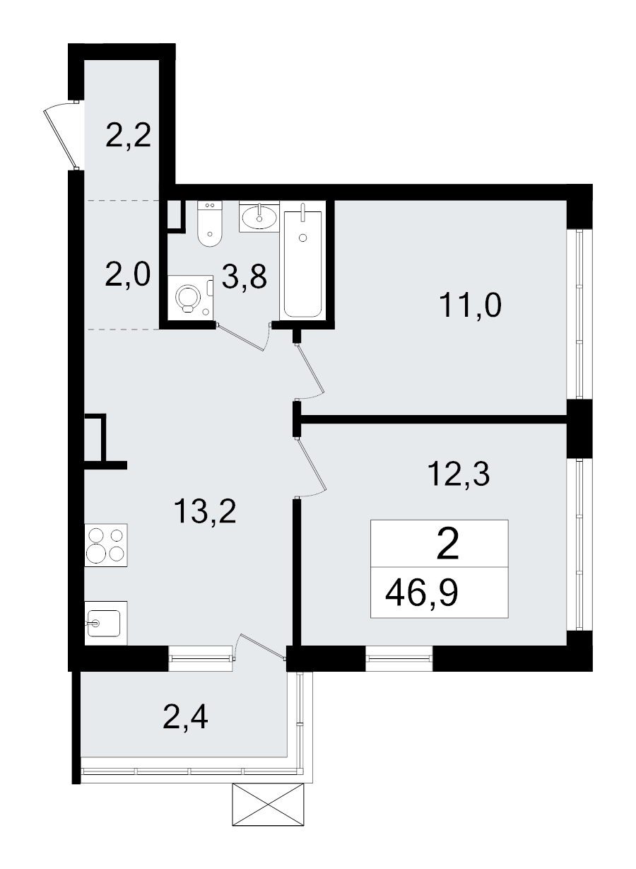 2 ккв 45,9 м²
