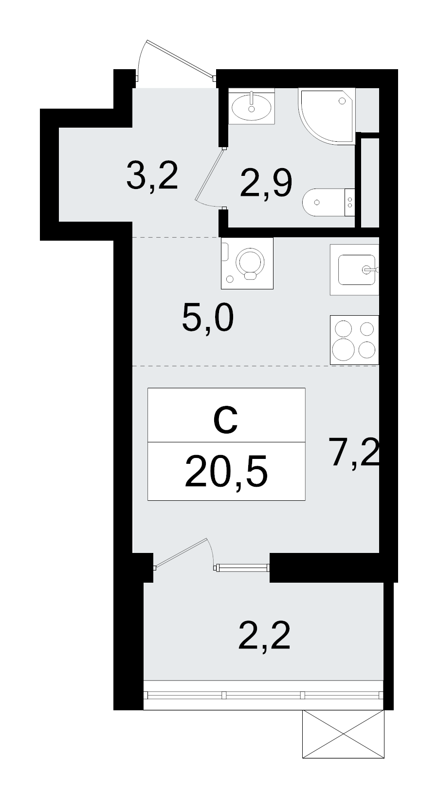 Студия 20,6 м²
