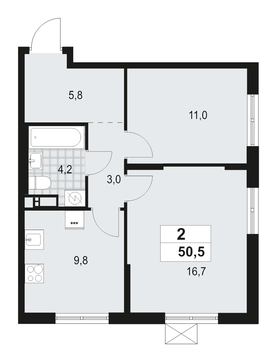 2 ккв 50,5 м²