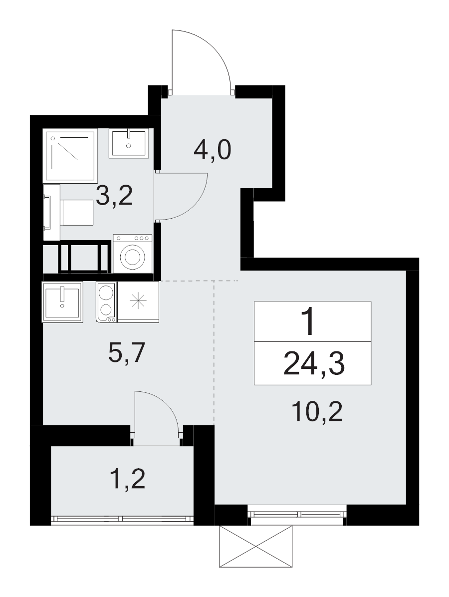 Студия 24,3 м²