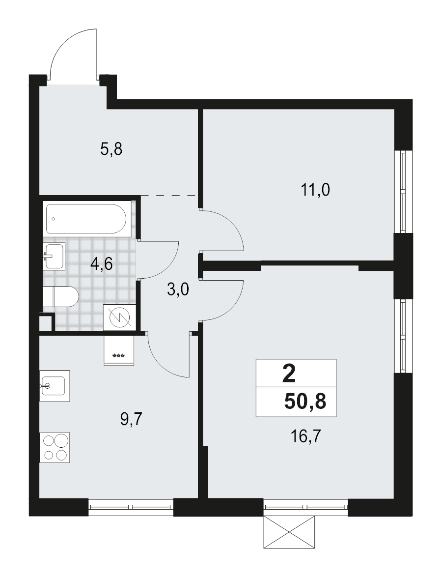 2 ккв 50,8 м²