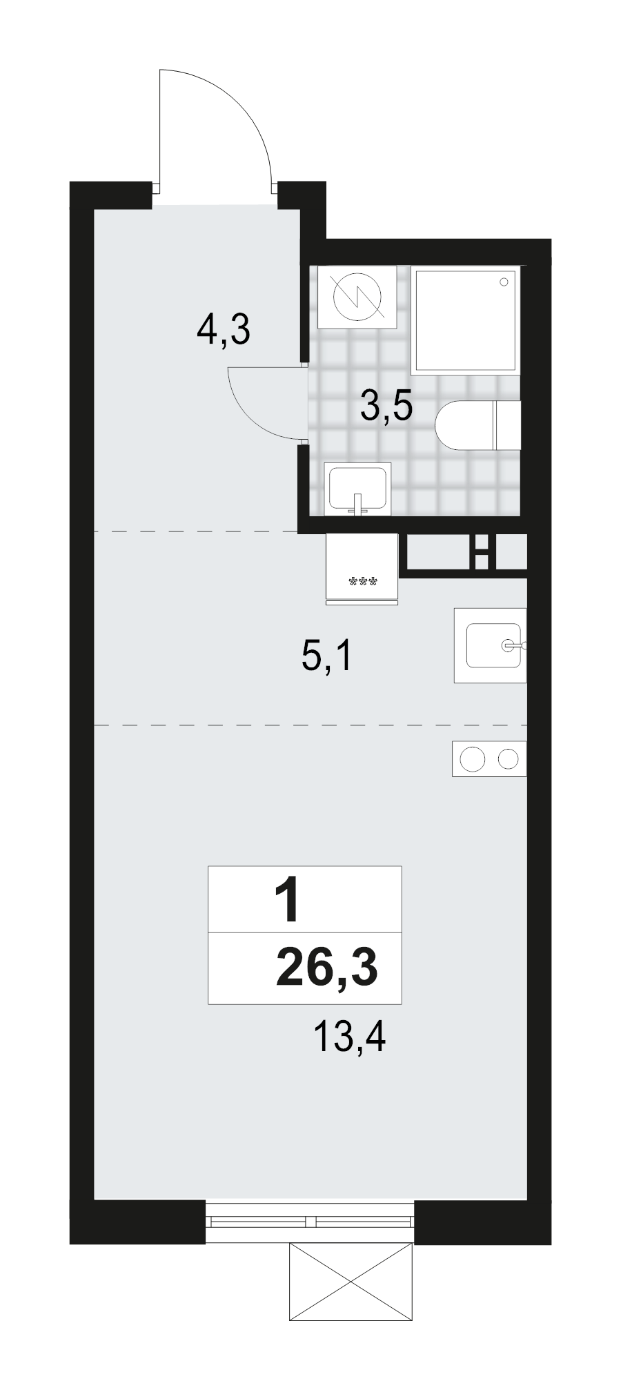Студия 26,3 м²