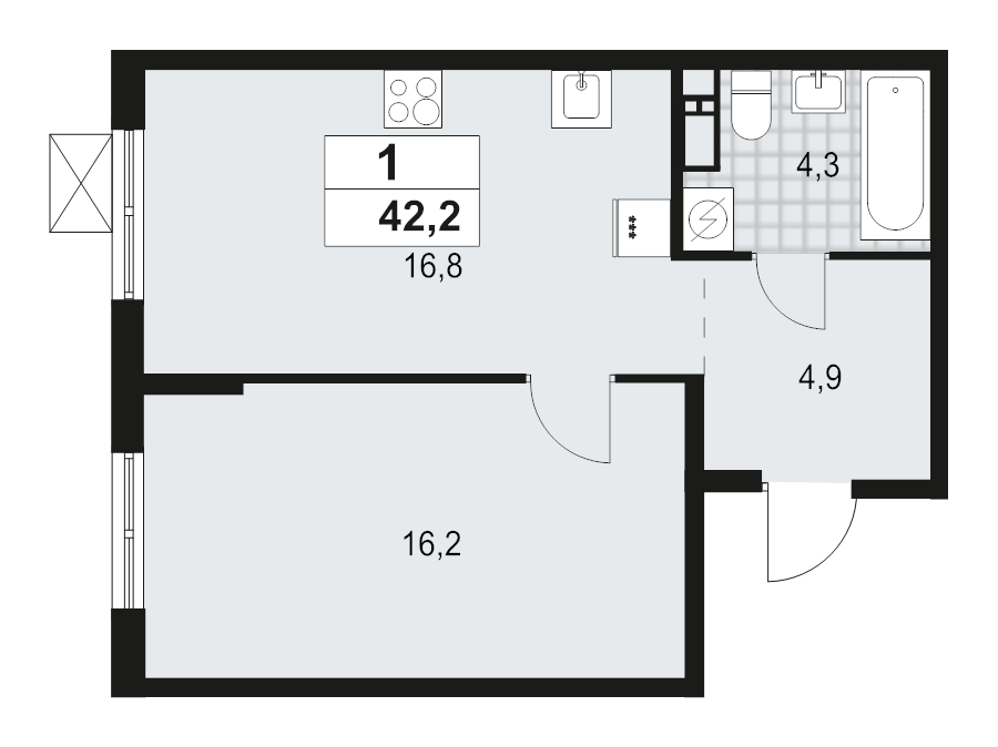 2 ккв (Евро) 42,2 м²