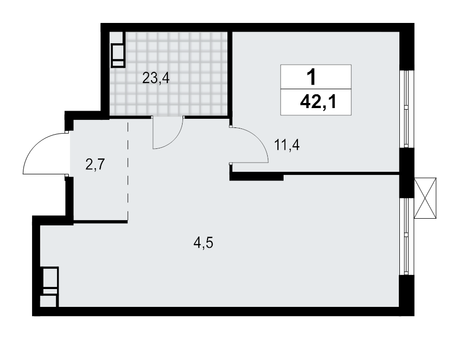 1 ккв 42,1 м²