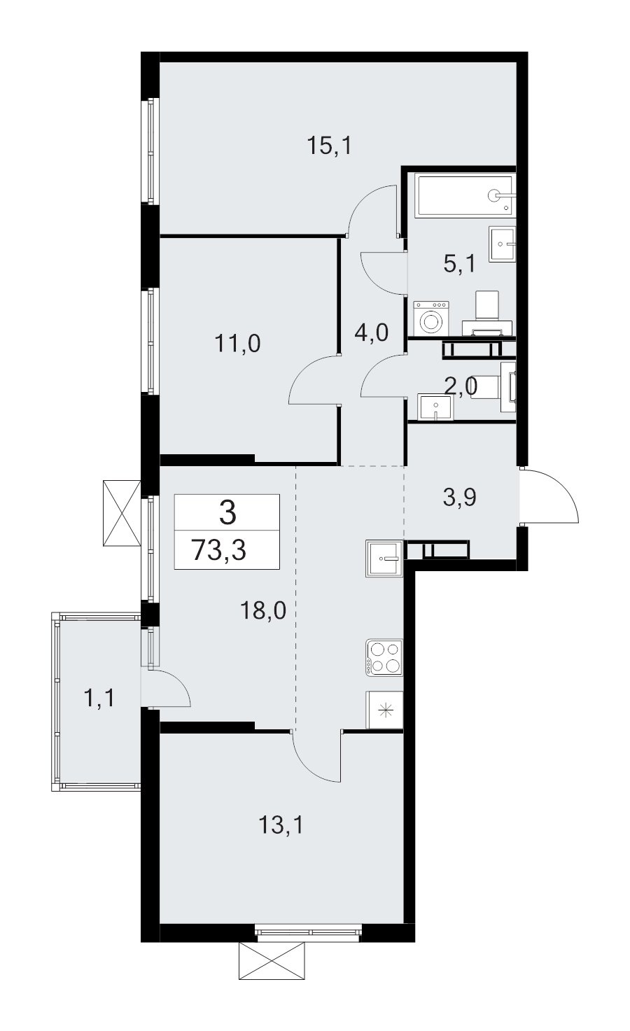 4 ккв (Евро) 73,3 м²