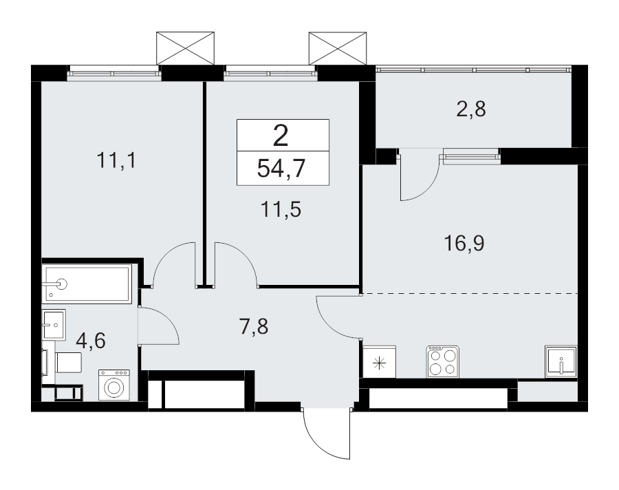 3 ккв (Евро) 54,7 м²