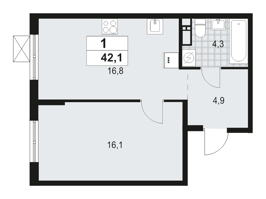 2 ккв (Евро) 42,1 м²