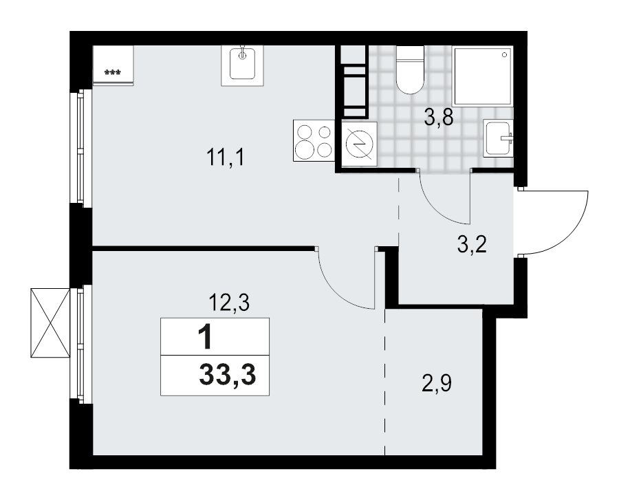 1 ккв 33,3 м²