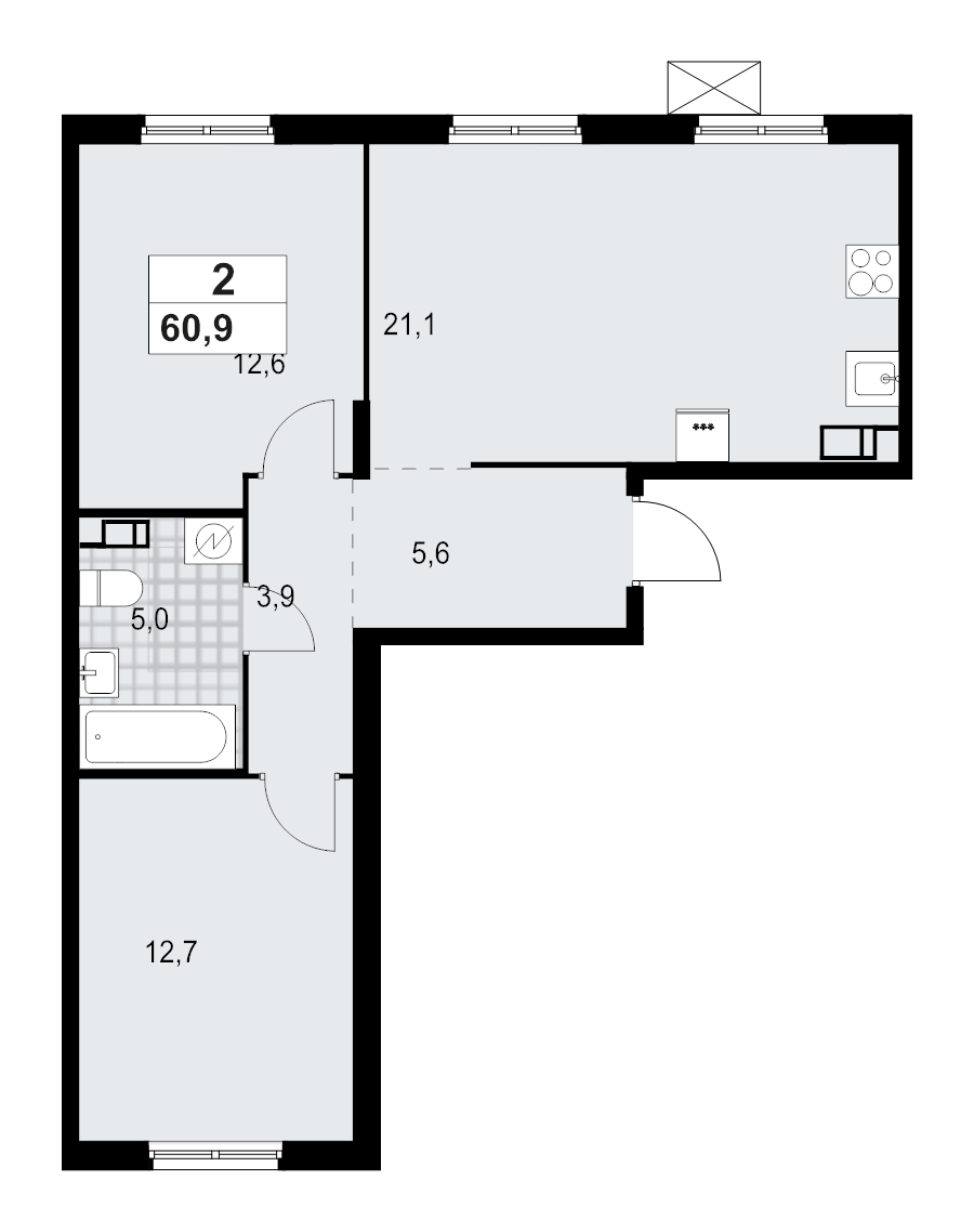 3 ккв (Евро) 60,9 м²