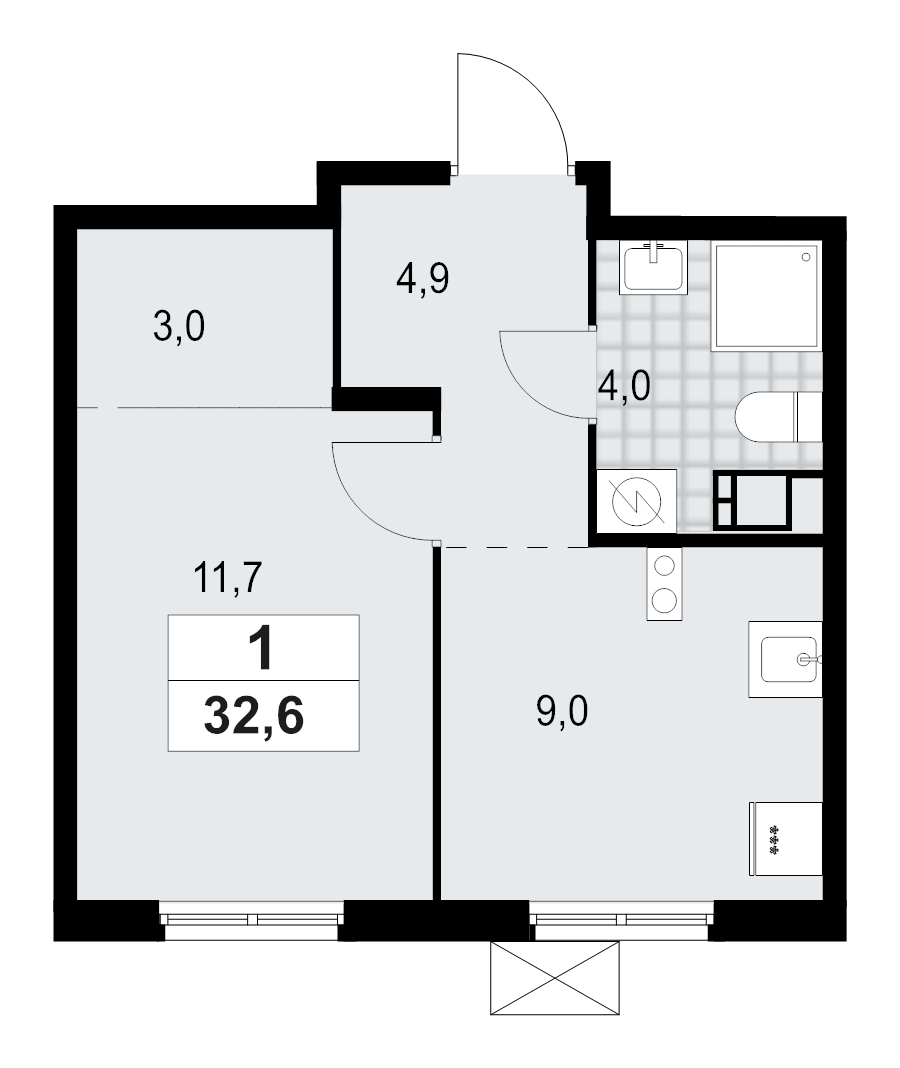 1 ккв 32,7 м²