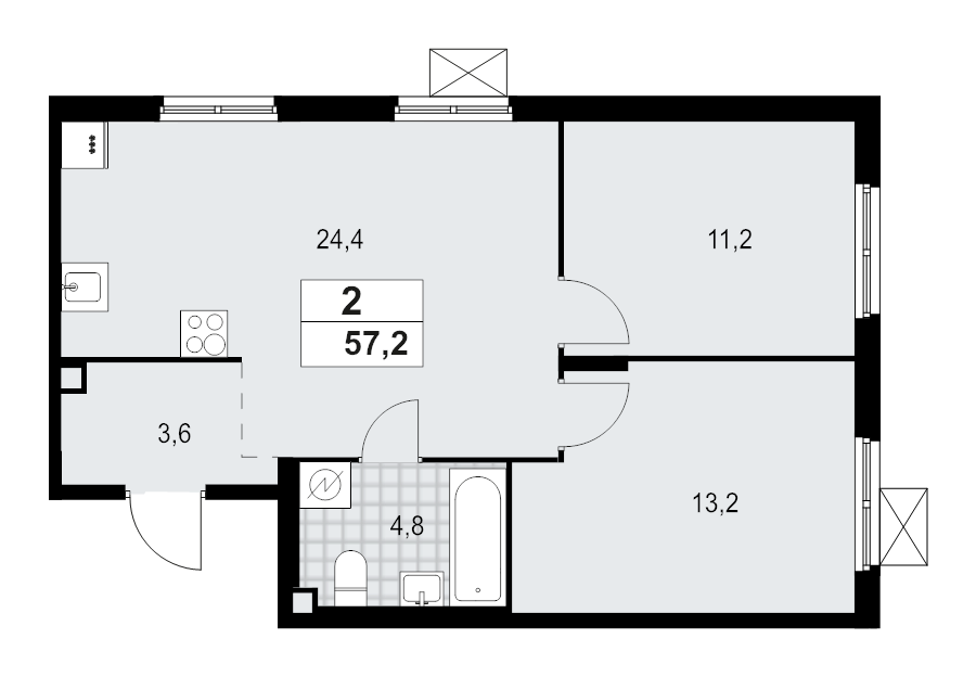 3 ккв (Евро) 57,2 м²